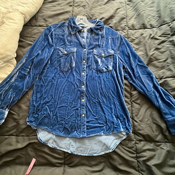 Sundance Anha blue velvet snap collar shirt size small - Picture 14 of 16